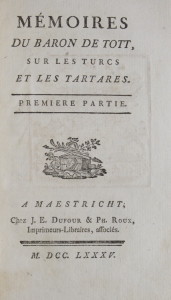 Memoirs of Baron de Tott (1785) cover